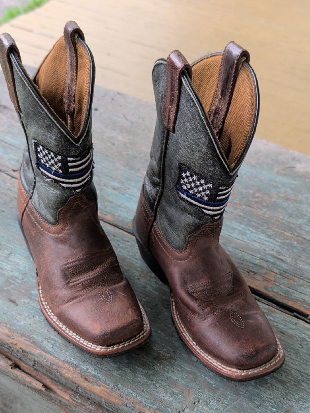 Dan Post Kids Western Cowboy Boots with Thin Blue Line Flag 13 D